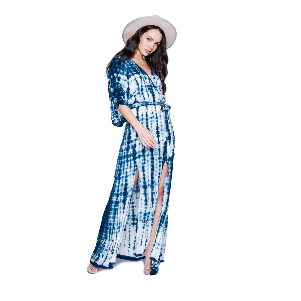 Blue LuLu’s Tie Dye Maxi Wrap Dress. Size XS